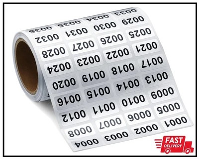 0001-2000 Inventory Number Sticker Labels Self Adhesive Waterproof Consecutive