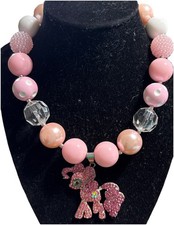 MY LITTLE PONY CHUNKY GUMBALL SIZE PINK BEADED NECKLACE RHINESTONE PONY PENDANT