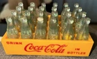 Vtg Miniature Individual Coke Bottles Case Of 24 Green/Clear Yellow Crate