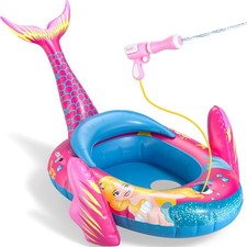 Kids Pool Floats with Water Gun, Mermaid Toddler Inflatable Pool Toys for Kid...