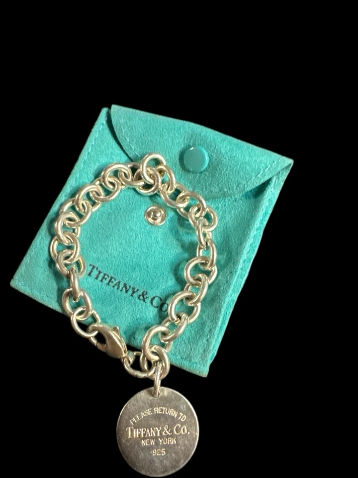 Tiffany & Co. Pulsera de eslabones de cadena con etiqueta redonda 925 Please Return To Sterling Foto 4 de 4