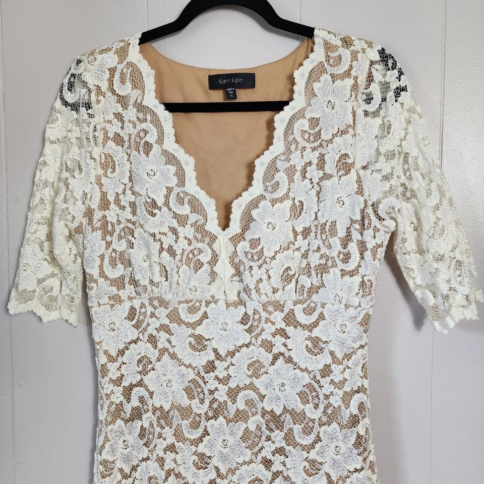 Karen Kane XL White Lace Cocktail Dress Scalloped Trim Elegant Feminine Glam - Image 2 of 4