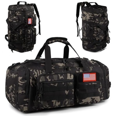 Tactical Gym Bag for Men，50L Large 3 in 1 Sports Duffle Bag Medium Camo Black