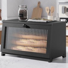 Kitsure Wooden Bread Box for Kitchen Countertop, 1Tier, Black