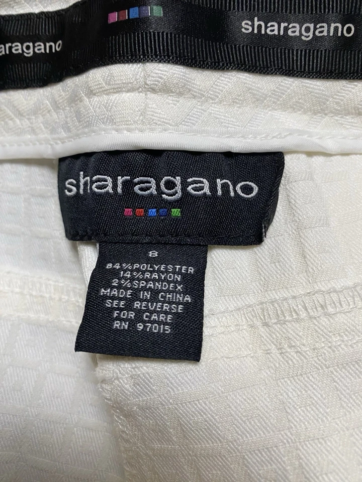 Pantalones de vestir elásticos para mujer SHARAGANO blancos con patrón cuadrado talla 8 precio de venta sugerido por el fabricante 58 USD nuevos con etiquetas Foto 3 de 4