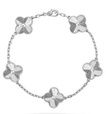 VAN CLEEF ARPELS 18K White Gold Guilloche Vintage Alhambra Bracelet 5 Motif