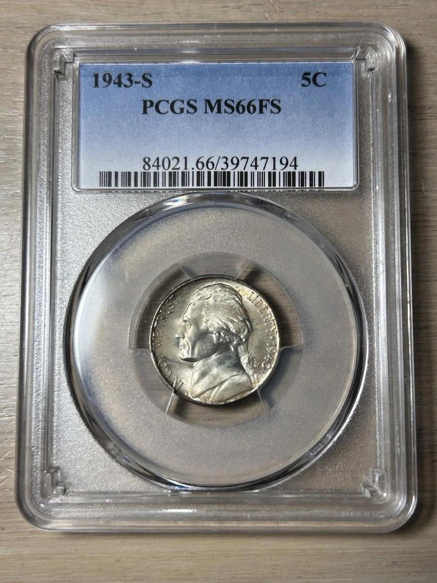 PCGS Certified MS 66 Graded 1943 Year US Jefferson Nickels (1938