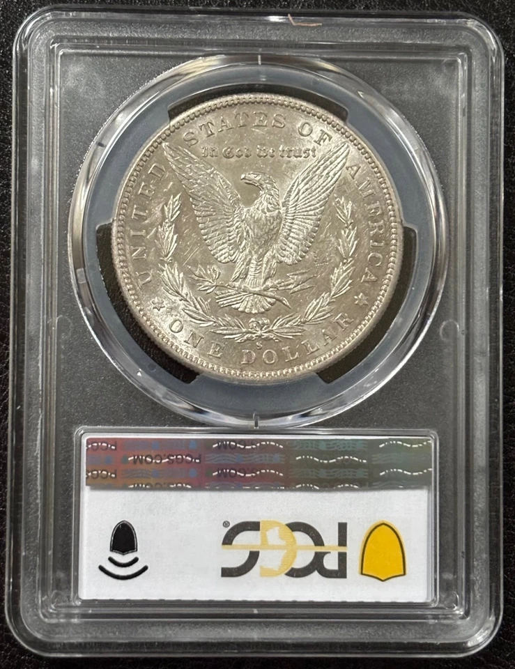 Dólar de plata Morgan 1889 S graduación profesional AU55 - Mejor fecha, escudo de oro (#1087) Foto 3 de 4