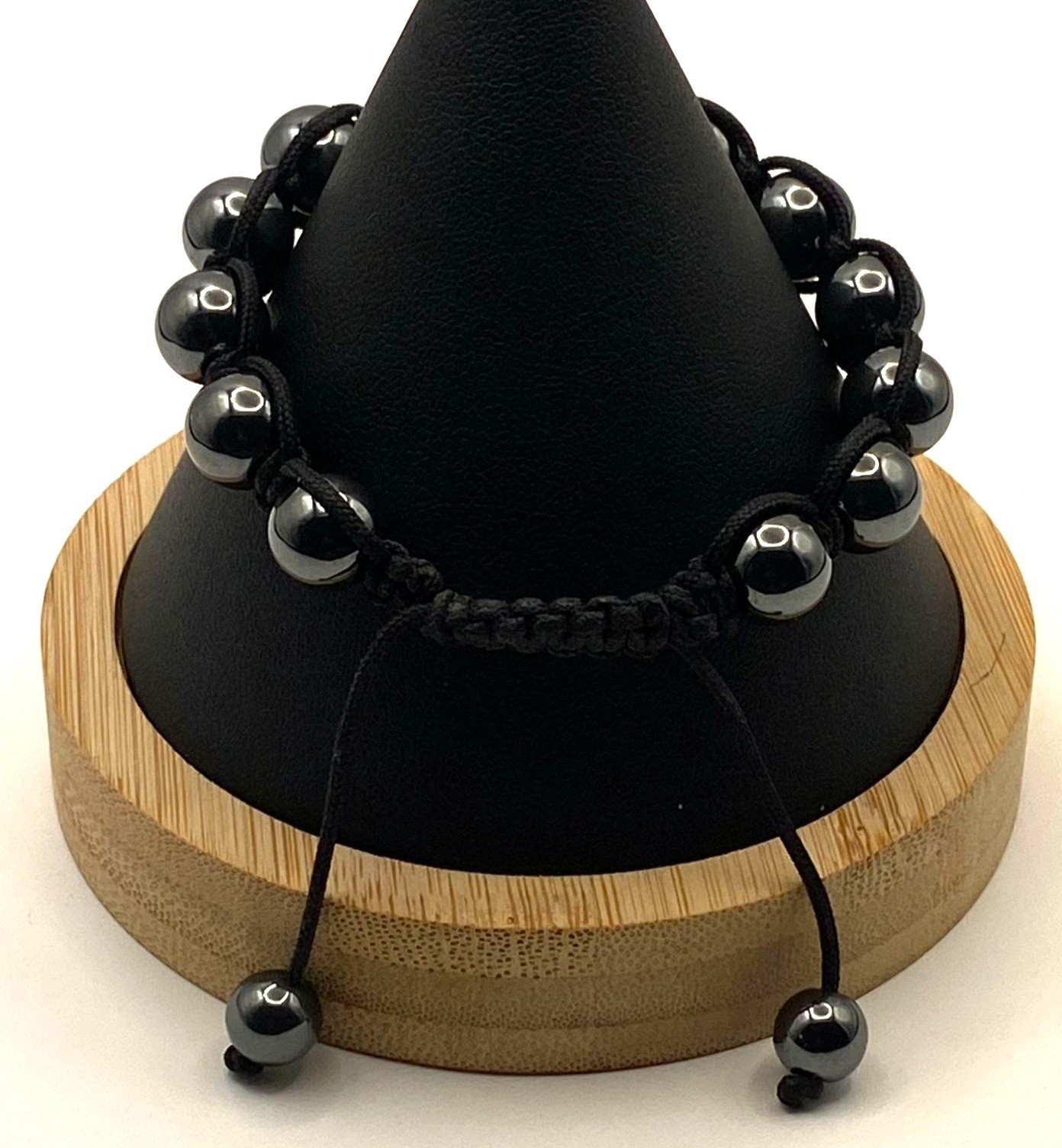 Adjustable Black Macrame Bracelet With Shiny Hema… - image 1