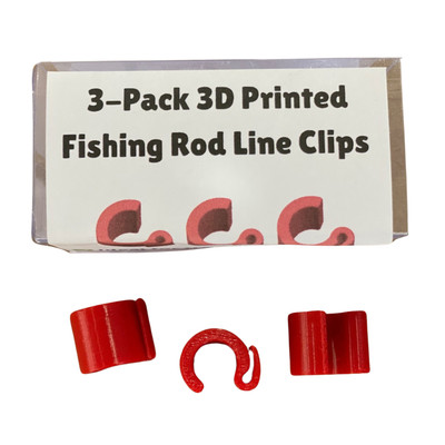 3-Pack 3D Printed Fishing Rod Line Clips   Red Snap-On Drop Shot Holders