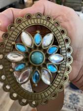 Jeweled Mandala Oval Belt Buckle Boho Geometric Flower