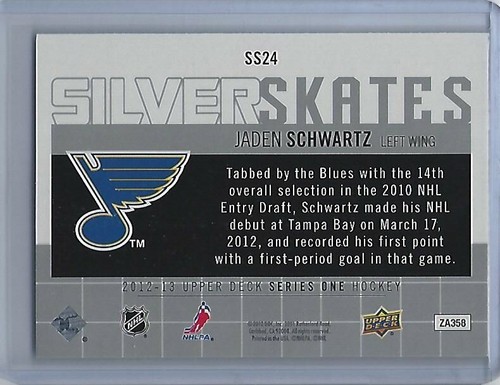 2012-13 Upper Deck Silver Skates #SS24 Jaden Schwartz - Picture 2 of 2
