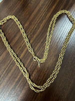 Vintage Crown Trifari Necklace Long Textured Twist Gold Tone Rope Chain 50 