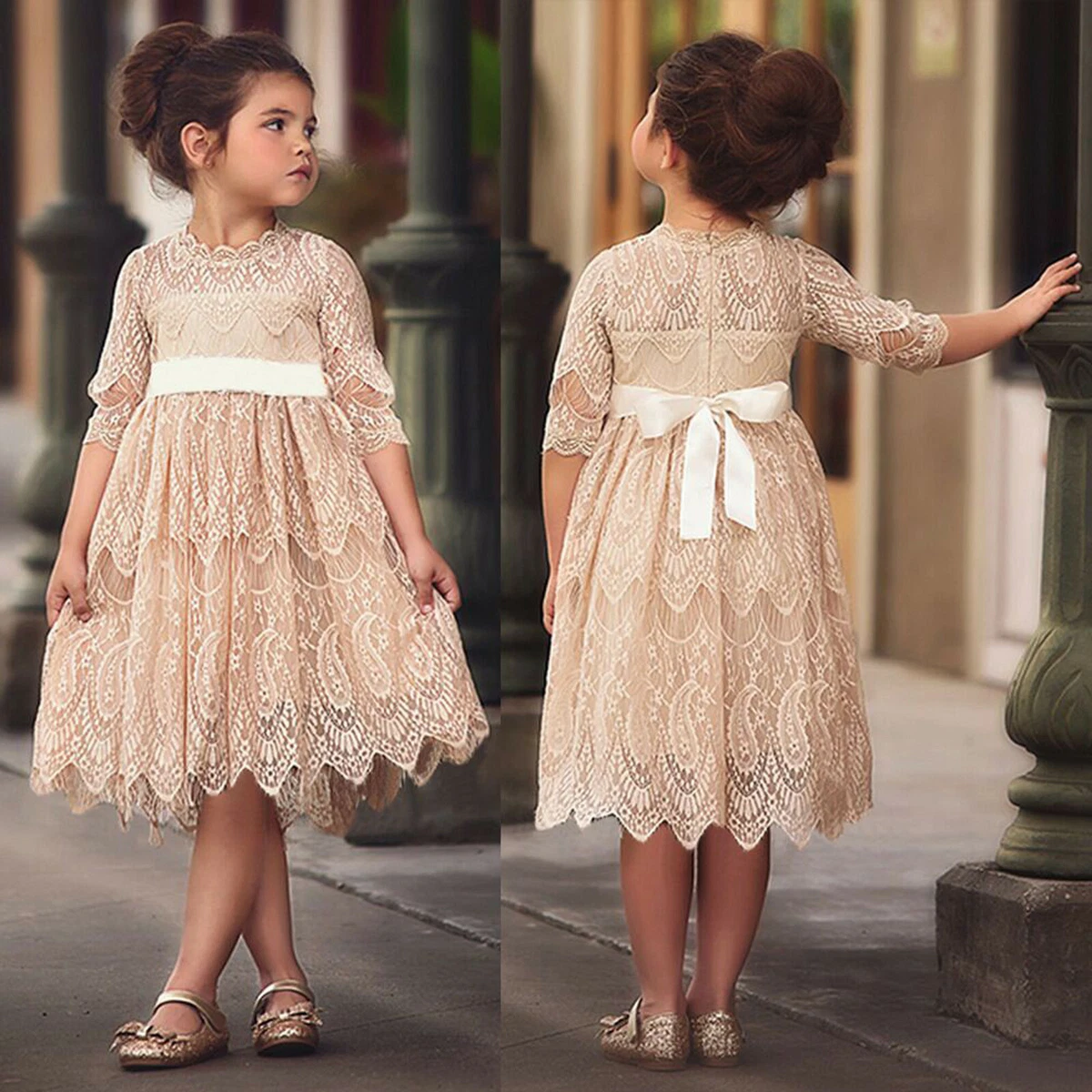 Kids Baby Girl Lace Flower Princess Dress Tulle Party Pageant