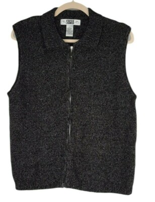 Sears Segue Sweater Vest  Women's L Full Zip Gray Marled Sleeveless Collared NWT