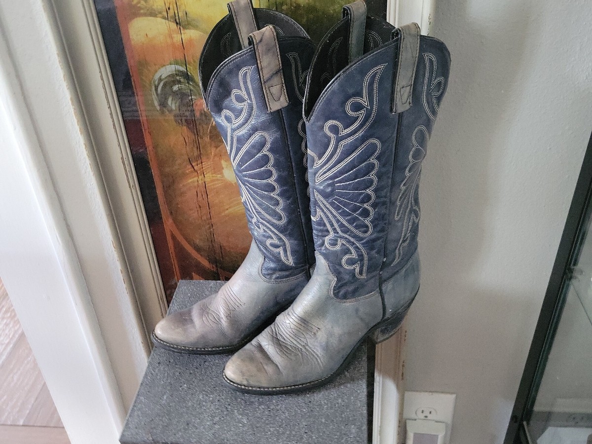 Vintage Blue Embroidered Leather Cowboy Boots 6- 6.5 | eBay