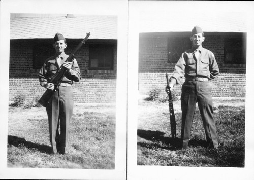 1944 WWII US Army AA PFC Galloway s Fort Bliss TX 2 Photos With Rifle 