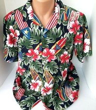 RJC Hibiscus  Surfboards Button Down Aloha Hawaiian Shirt LARGE Made in Hawaii
