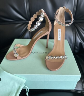 NWB&Dust Bag Aquazzura Maxi-Tequila 105mm Italy Leather Back Zip Sandals Sz 7.5