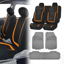 Flat Cloth Seat Covers Orange Black With Semi-custom Trimmable Vinyl Floor Mat Flat Cloth Seat Covers Orange Black With Semi-custom Trimmable Vinyl Floor Mat