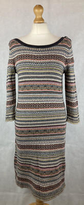 Monsoon Women’s Multicolour Cotton Knit Fairisle Nordic Jumper Dress Small  A94 UK