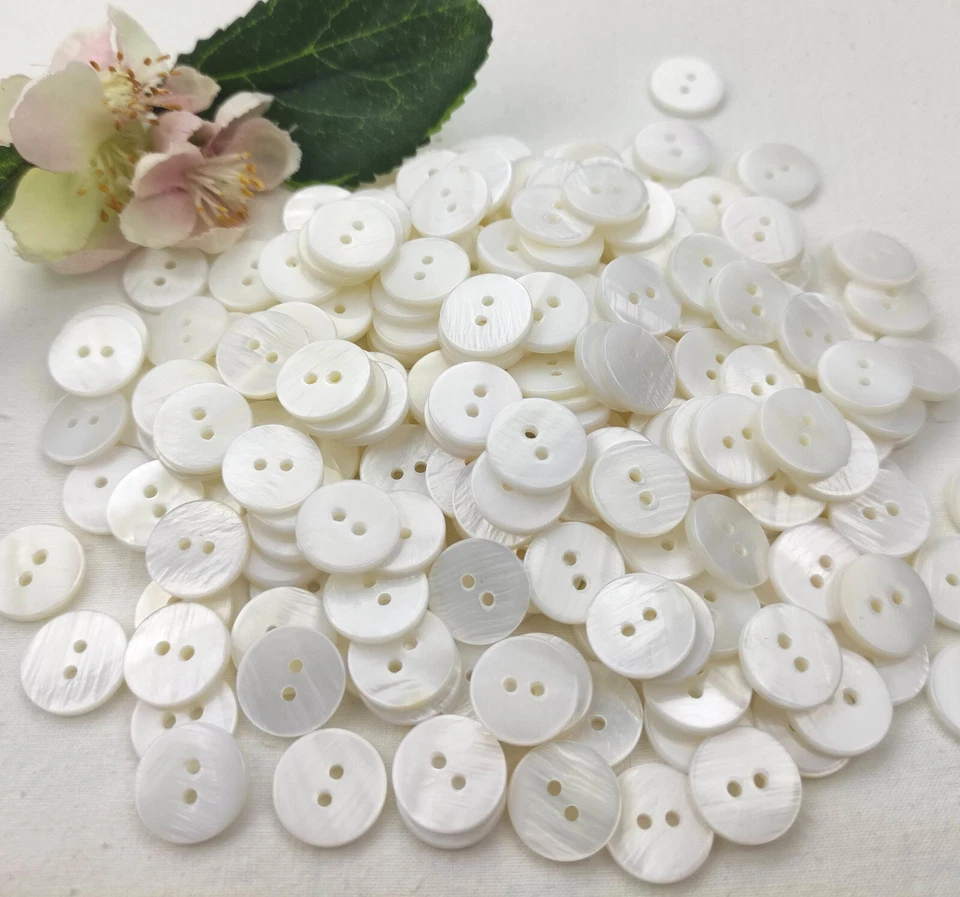 4 Knöpfe rund Perlmutt 15mm weiß Muscheln Rand Knopf Jacke schimmer Damen natur - Bild 4 von 4