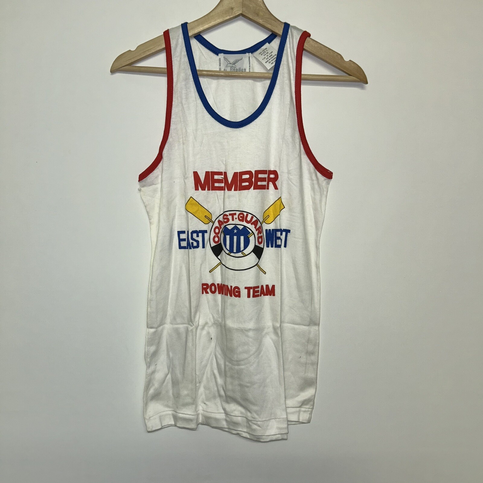 FILA Camicia vintage anni '80 Guardia Costiera squadra di canottaggio stock morto taglia large 14 16