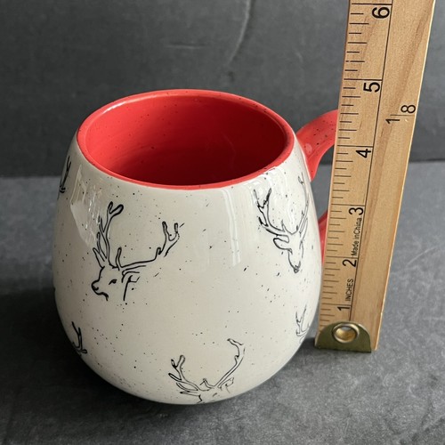 Taza de café Meritage reno patrón moteado forma barril rojo blanco negro - Imagen 12 de 13