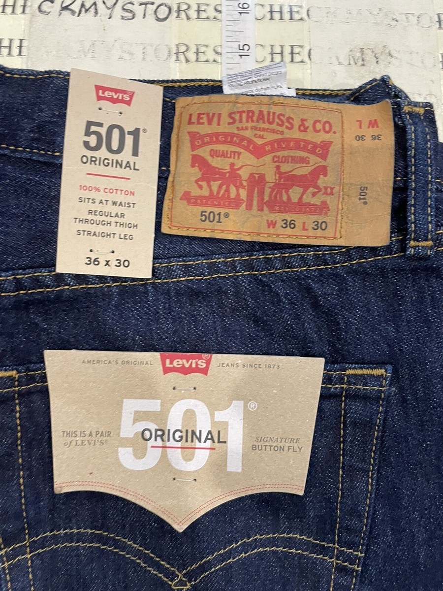 New Men's Levi's 501 Original Button Fly Dark Blue Denim