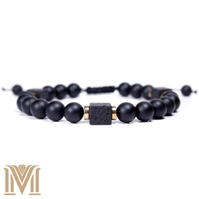 Black Matte Onyx and Lava Stone Bracelet | Adjustable Macrame for Men & Women