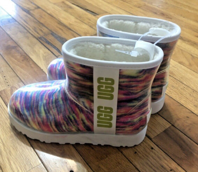 UGG  Womens Classic Clear Mini Pixelate White Waterproof Ankle Boots Sz 6 NWOB