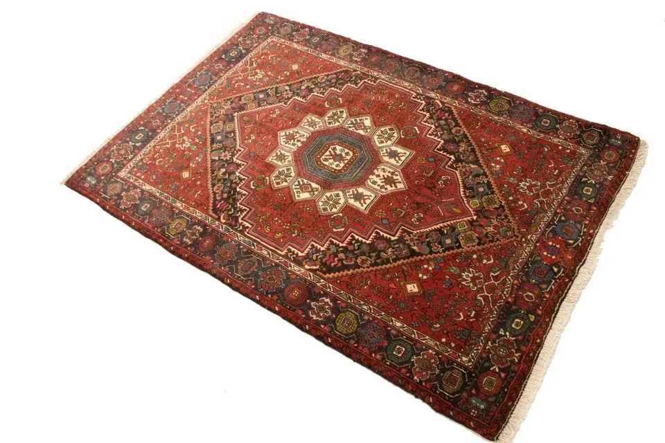 Vintage Bidjar Oriental Rug Geometric Floral Handmade Plush Carpet 3'4X4'9 ft - Image 4 of 4