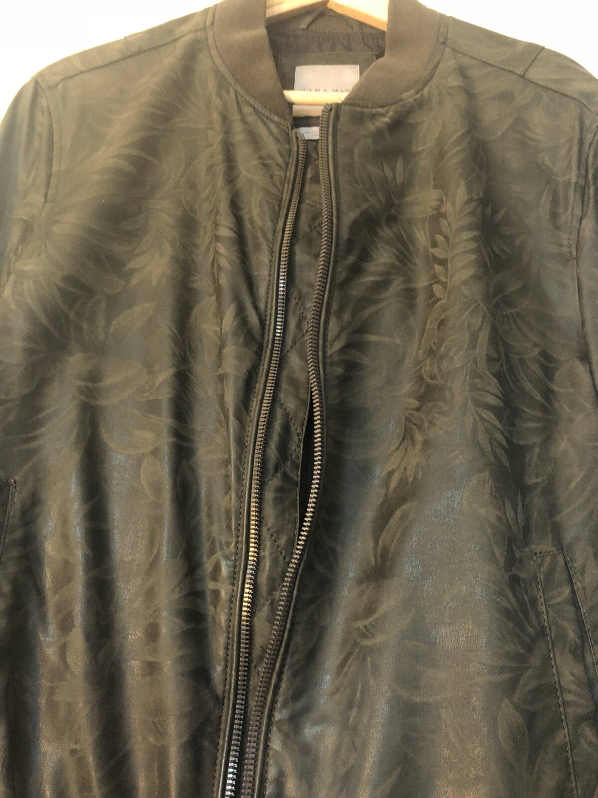 Zara Basic Bomber Jacket w/Print(leather like) Si… - image 4
