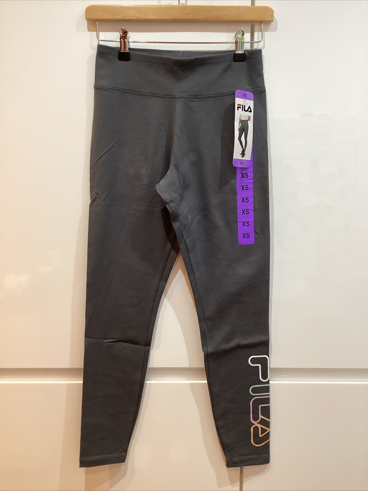 Leggings donna Fila vita alta lunghezza caviglia cotone Grigio XS (6) Nuovi con etichette