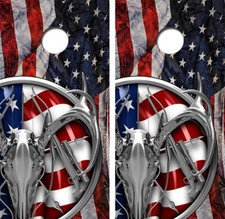 American Deer Hunt Flag Camo Cornhole Board Wraps FREE LAMINATION 3402