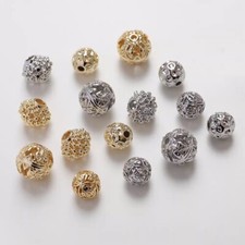 10pcs Round Spacer Beads,Gold/Silver Tone Ball Beads,14K Gold Plated Brass Beads