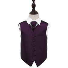 Deep Purple Greek Key Patterned Boys Wedding Waistcoat & Cravat Set by DQT