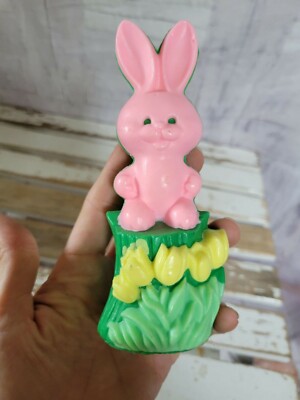 Vintage Easter Bunny tulip plastic cake topper home decor pink
