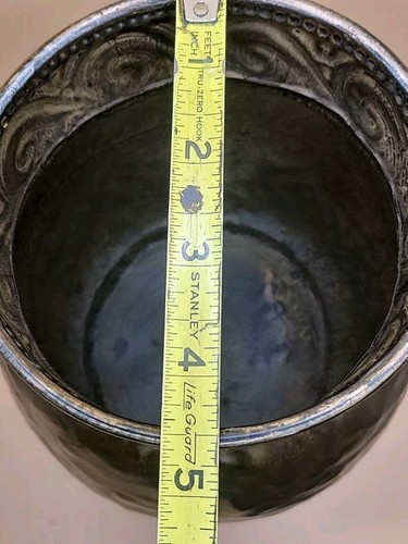 Decorative Textured Metal Vessel Container W Lid Dark Brass Tone O Ring Handles - Picture 13 of 13