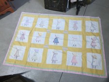 Vintage Sun Bonnet Girl Tied Embroidered Quilt Blanket 69 x 46