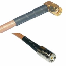 USA-CA RG142 RP-SMA MALE ANGLE to MINI UHF FEMALE Coaxial RF Pigtail Cable