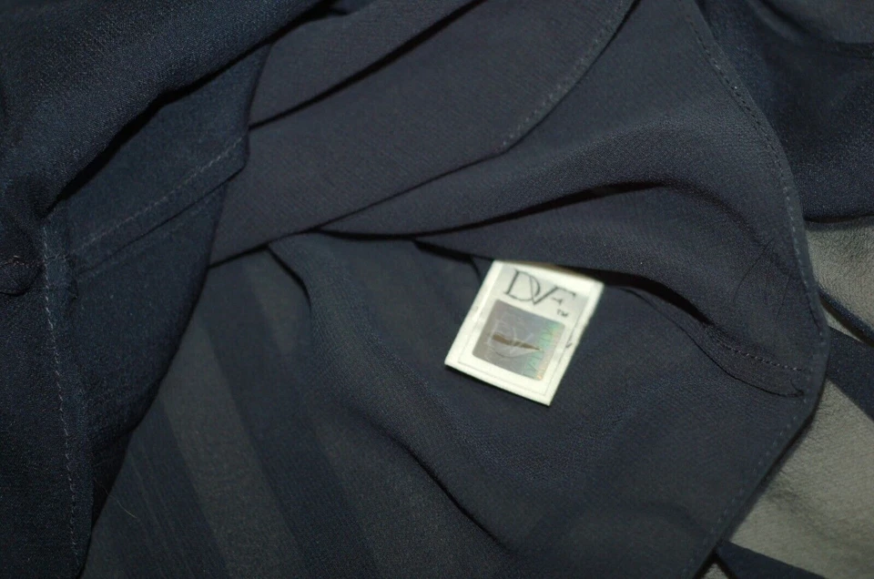 Camisa Top Diane von Furstenberg "Holody" Mujer Pequeña S Seda Azul Marino Volantes Foto 4 de 4