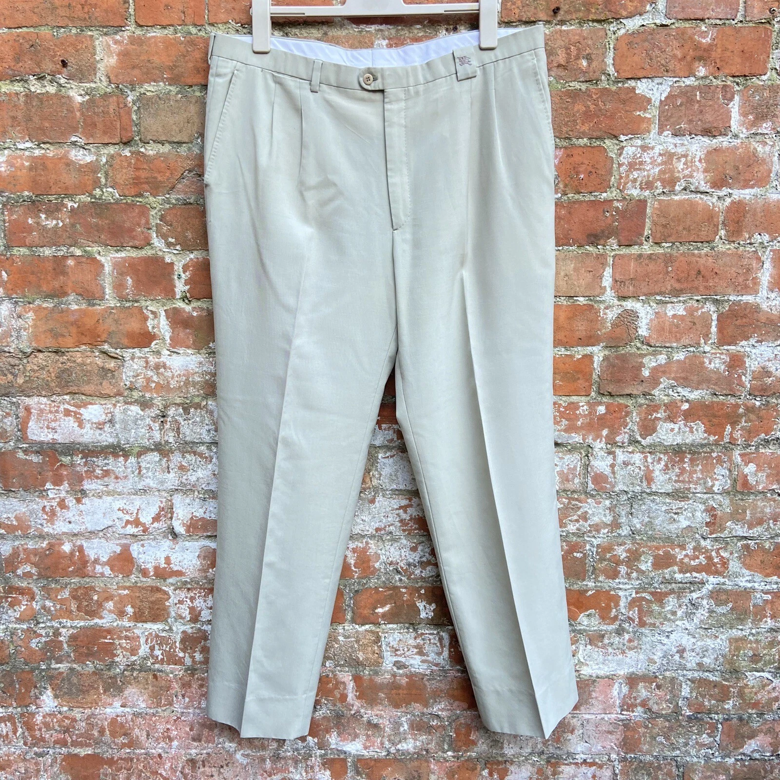 Burberry London Pantalone Sartoriale Uomo W40 L31 Beige Misto Lana Vestito Pantalone