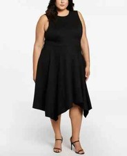 ELLA Rafaella Women's Plus Size Draped Skirt Sleeveless Ponte Dress Black 1X