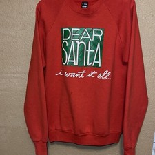 VTG Screen STARS sweatshirt dear santa i want it all Red size xl Usa Made 1989
