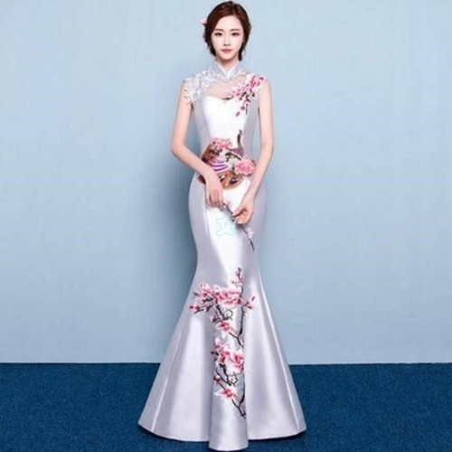 Chinese Cheongsam QiPao Women Wedding Dress Fishtail Evening Prom Long Dress - 第 1/18 張圖片