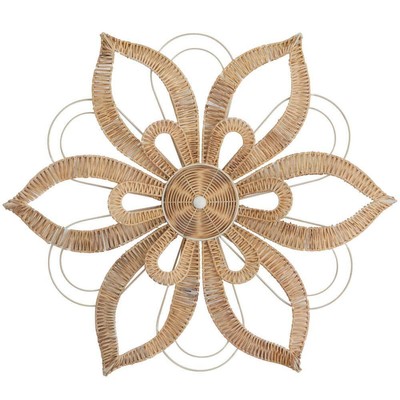 Litton Lane Wall Decor 1.60''x30.50''x30.50''Rattan Brown Daisy Floral w/Metal Wire