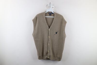 Vintage 90s Nautica Mens Medium Spell Out Golf Cable Knit Cardigan Sweater  Vest