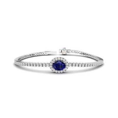 Feines Armband 3,56 TCW ovaler & runder im Labor gezüchteter Diamant 14 K Gold Krappenfassung