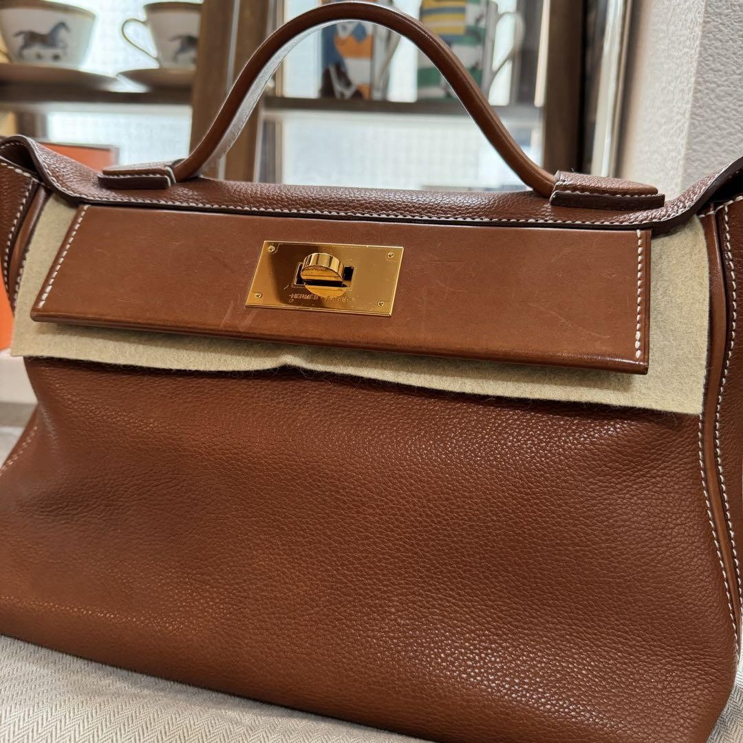 Hermes Van Cattle Faubourg 29 Bag Gold Swift Leather Used with Box & Strap image 2